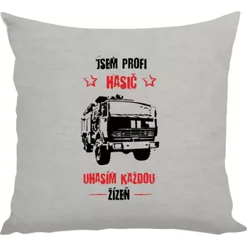 Polštář Polštář lněný 40x40 cm Jsem profi hasič, uhasím každou žízeň