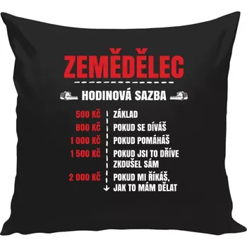 Polštář Polštář černý 40x40 cm Hodinová sazba - zemědělec