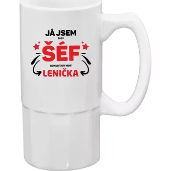 Sklenice Půllitr bílý vysoký Já jsem tady šéf, dokud tady není jméno.