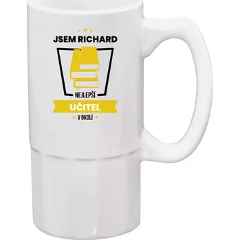 Sklenice Půllitr bílý vysoký Nejlepší v okolí - učitel