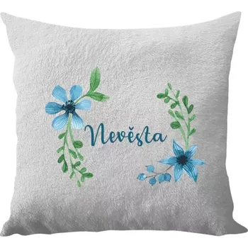 Polštář Polštář bílý 40x40 cm - dlouhý chlup Nevěsta - modré květiny