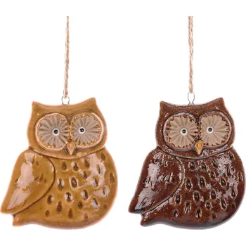 Vánoční ozdoba Autronic Sovička, keramická dekorace na pověšení, mix 2 druhů, cena za 1 kus KEK9258