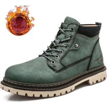 Pánská zimní obuv Teplé zimní boty pánské šněrovací kožené boty trekové Barva: Zelená, Velikost: 40