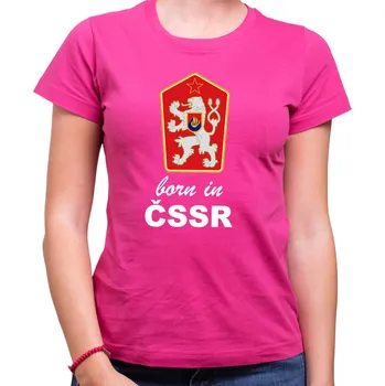 Pánské tričko Tričko born in ČSSR, Barva látky růžová , Střih Dámsky, Velikost L