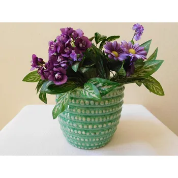 Obal na květináč ZELENÝ OZDOBNÝ KERAMICKÝ KVĚTINÁČ - OBAL