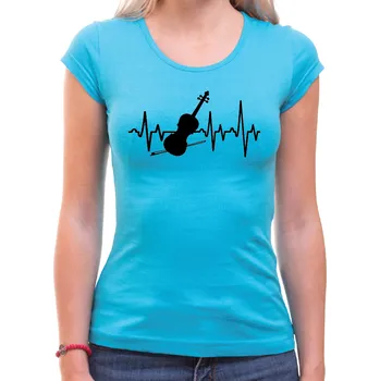 Pánská móda Tričko - EKG Housle, Barva látky tyrkysová modrá, Střih Dámsky, Velikost XXXL (Pouze UNISEX / pánský střih)