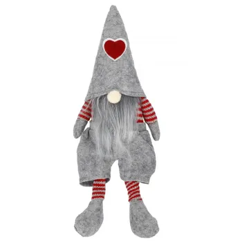 Vánoční dekorace Springos CA0641 Gnom skřítek se srdcem 37 cm šedý/červený