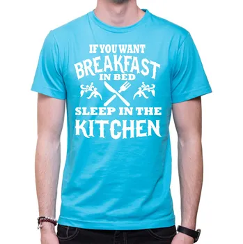 Pánské tričko Tričko - Breakfast in bed (snídaně do postele), Barva látky tyrkysová modrá, Střih Pánsky/UNISEX, Velikost S