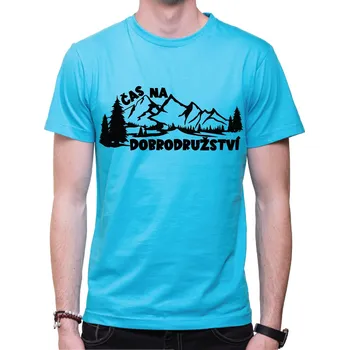 Pánská móda Turistické tričko - Čas na dobrodružství, Barva látky tyrkysová modrá, Střih Pánsky/UNISEX, Velikost M