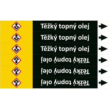 samolepka Značení potrubí ISO 20560, těžký topný olej,polyvinylchlorid, polyester,385 × 52 mm