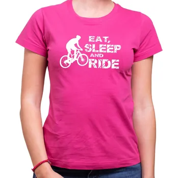Pánské tričko Cyklistické tričko - Eat, sleep and ride on bike, Barva látky růžová , Střih Dámsky, Velikost Dětské 110 cm/4léta