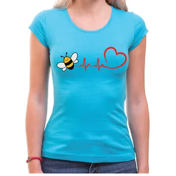 Pánská móda Včelářské tričko - EKG, Barva látky tyrkysová modrá, Střih Dámsky, Velikost L