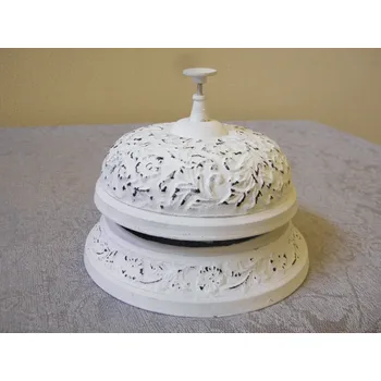 Domovní zvonek VELKÝ RECEPČNÍ BÍLÝ PULTOVÝ ZVONEK ORNAMENT - KOV