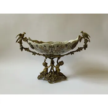 LUXUSNÍ PORCELÁNOVÁ ŽARDINIERA V MOSAZNÉ MONTÁŽI