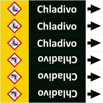 samolepka Značení potrubí, chladivo , 6 ks (3P + 3L),280 × 52 mm