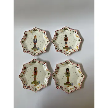 Vánoční dekorace LOUSKÁČEK - 4 PORCELÁNOVÉ TALÍŘKY TVAR HVĚZDY