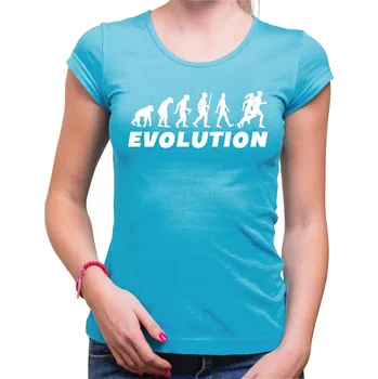 Pánská móda Tričko - Evoluce Běh, Barva látky tyrkysová modrá, Střih Dámsky, Velikost XL