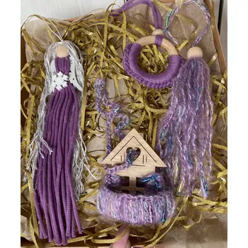 Vánoční ozdoby macrame fialová s andělkou