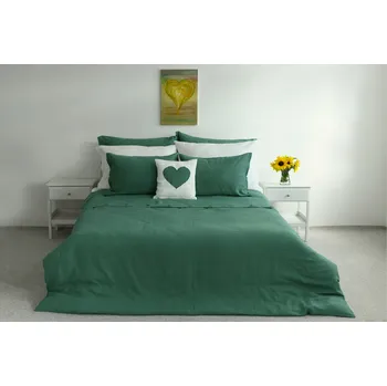 Povlečení Nelly Francouzský lněný povlak na přikrývku - zelená Rozměr: 200/200 CM Knoflík