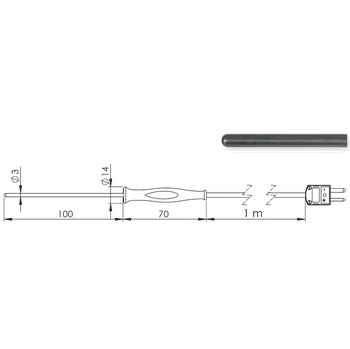 GREISINGER GF 1TK-T3 Ruční ponorný kompaktní snímač teploty typu K (NiCr-Ni), Ø 3 mm, se silikonovou rukojetí, s beztermonapěťovým plochým konektorem