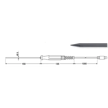 GREISINGER GES 401 Ruční zapichovací snímač teploty Pt100 (4-vodič) pro měkká plastická média, 4-pólový konektor Mini-DIN