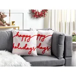 Sada 2 dekorativních polštářů Bílý červený bavlněný samet 45 x 45 cm Vánoční motiv Nápis doplňky Slavnostní dekorace Beliani
