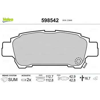 Brzdová destička Sada brzdových destiček, kotoučová brzda VALEO 598542
