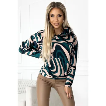 Dámská mikina Zeleno-béžová vzorovaná mikina s kapucí a klokaní kapsou JETTA 390-5 Velikost: 2XL