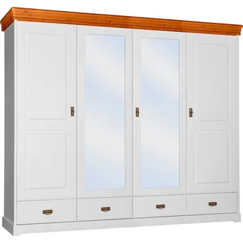 Šatní skříň KATMANDU Velká skříň Toskania, z borového dřeva, 4D, bílá-med, rozměr 218x253x62cm