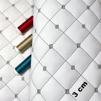 Ekokůže MIX 3x3 cm barva Bílá prošívaná Černými nitěmi, metráž, 145 cm