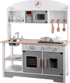 Dětská kuchyňka Dřevěná dětská kuchyňka ZA4126 80 x 68 x 26 cm bílá/šedá/přírodní