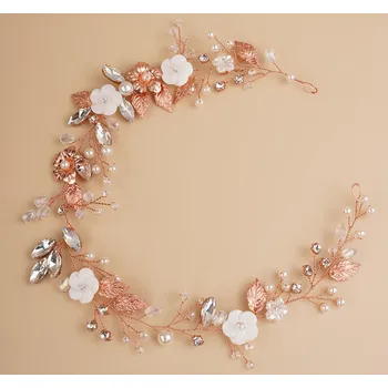 Čelenka B-TOP Květinová čelenka do vlasů - zlatá/ růžová