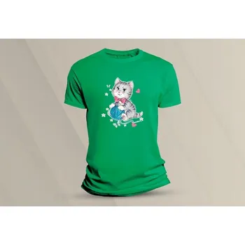 Dětské bavlněné tričko Kočička 3. velikost 152 (12-13 let) Zelená