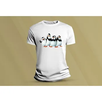 Dětské bavlněné tričko Tučňáci z Madagaskaru. Bílá velikost 152 (12-13 let)