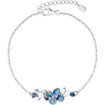 Náramek Stříbrný náramek se zirkony a smaltem - květ, motýl, pták - AP536-7121