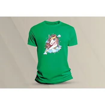 Dětské bavlněné tričko Jednorožec. velikost 152 (12-13 let) Zelená