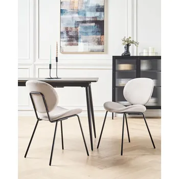 Sada 2 jídelních židlí světle béžové samet bez područek černé železné nohy retro designová jídelna Beliani