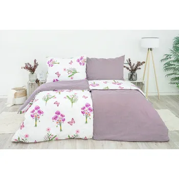 Povlečení Stanex Ložní povlečení bavlněné jaro fialové (LS246) rozměr: 140 x 220 + 90 x 70, Zapínání: Knoflíkové