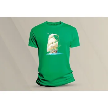 Chlapecké oblečení Dětské bavlněné tričko Plachetnice. velikost 152 (12-13 let) Zelená