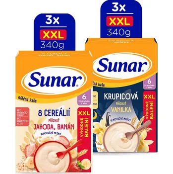 Dětská kaše Sunar mix karton mléčná kaše XXL 6m+, 6x340g