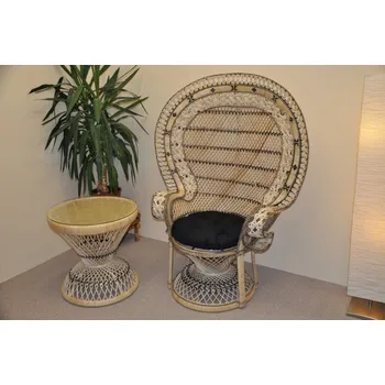 Křeslo Ratanové křeslo KING se stolkem - polstr černý