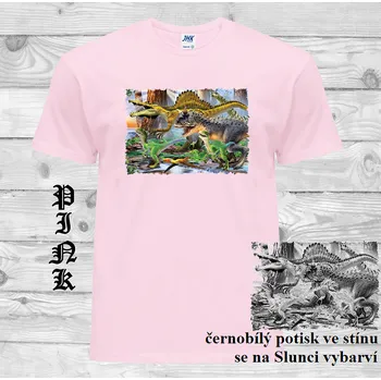 Chlapecké tričko detske-bavlnene_tricko_uv_potisk_dinosauri Barva: Pink - růžová, velikost: 140
