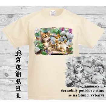 Dívčí tričko detske-bavlnene_tricko_uv_potisk_kocicky Barva: Natural - přírodní, velikost: 164