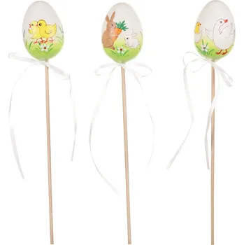 Vánoční ozdoba Autronic Vajíčka malovaná plastová, zápich. Cena za sáček - 6 ks. - MO6022