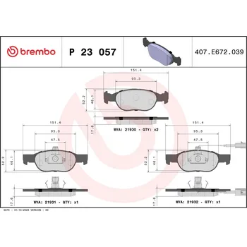 Brzdová destička Sada brzdových destiček, kotoučová brzda BREMBO P 23 057