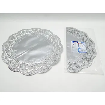 Jednorázové nádobí UNIPAP Krajka 65483 dekorativní kulatá 32cm, stříbrná/ 4 ks/ 2678