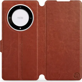 Pouzdro na mobilní telefon Flipové pouzdro Mobiwear - Honor Magic5 Lite 5G - Hnědé a šedé (Knížkové flip pouzdro, obal, kryt na mobil Honor Magic5 Lite 5G - Hnědé a šedé, materiál Umělá kůže + TPU - ochrana 360°, stojánek, silikonová vanička, magnetické zavírání)