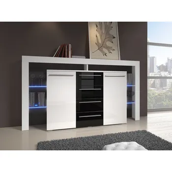Komoda Komoda s LED osvětlením ROLIN 2 - bílá / černý lesk