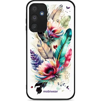 Lesklý kryt Mobiwear Glossy - Samsung Galaxy A15 / A15 5G - G017G Pírka a květy (Prémiové lesklé pouzdro, obal, kryt Mobiwear Glossy na mobil Samsung Galaxy A15 / A15 5G - G017G Pírka a květy, materiál Plast + TPU silikon - krytí po všech stranách,)