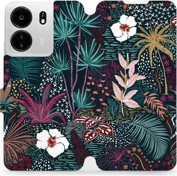 Pouzdro na mobilní telefon Flipové pouzdro Mobiwear - Xiaomi Poco C65 - VP13S Temná flóra (Knížkové flip pouzdro, obal, kryt na mobil Xiaomi Poco C65 - VP13S Temná flóra, materiál Umělá kůže + TPU - ochrana 360°, stojánek, silikonová vanička, magnetické zavírání)